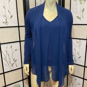 Vince Camuto Navy Blue Knit and Sheer Top size S